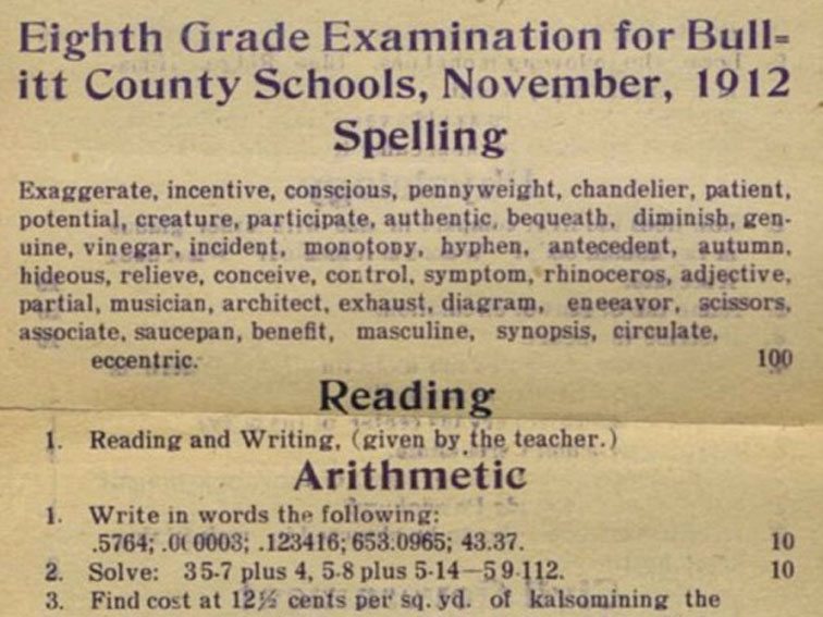 预计1912年的8年级学生将知道什么